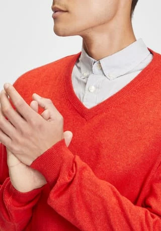 GALERIA Seide/Cashmere Pullover, V-Ausschnitt, Feingerippte Abschlüsse, Für Herren 11 ORANGE - Image 3