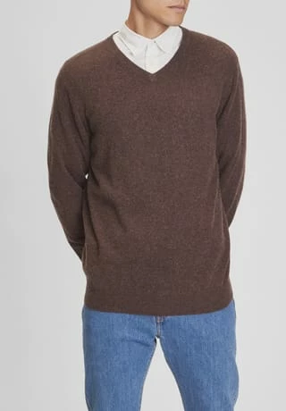 GALERIA Seide/Cashmere Pullover, V-Ausschnitt, Feingerippte Abschlüsse, Für Herren 12 DUNKELBRAUN - Image 2