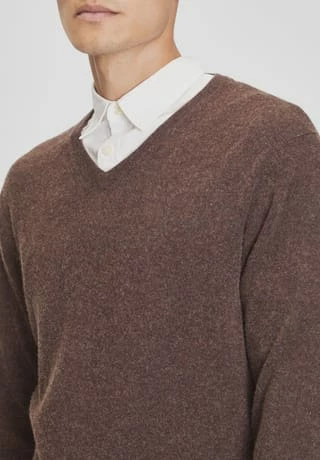 GALERIA Seide/Cashmere Pullover, V-Ausschnitt, Feingerippte Abschlüsse, Für Herren 12 DUNKELBRAUN - Image 4