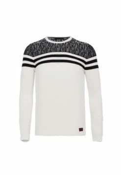 CIPO & BAXX® Pullover Mit Coolen Streifen-Details Ecru-Black