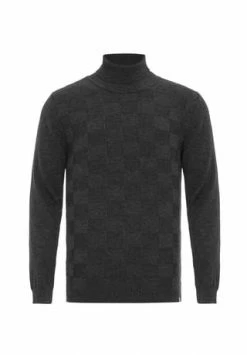 CIPO & BAXX® Rollkragenpullover Mit Kariertem Strickmuster ANTHRACITE