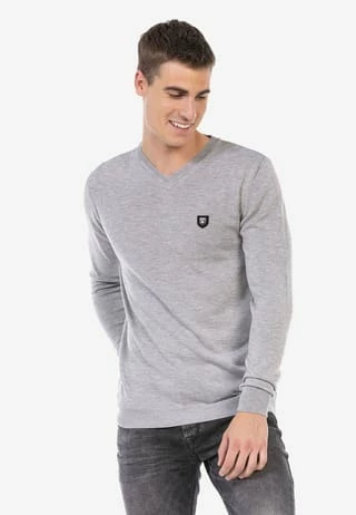 CIPO & BAXX® Pullover Mit V-Ausschnitt LIGHTGREY - Image 3