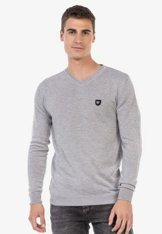 CIPO & BAXX® Pullover Mit V-Ausschnitt LIGHTGREY - Image 4