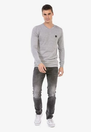 CIPO & BAXX® Pullover Mit V-Ausschnitt LIGHTGREY - Image 8