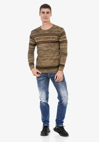 CIPO & BAXX® Strickpullover In Streifenoptik CAMEL - Image 8