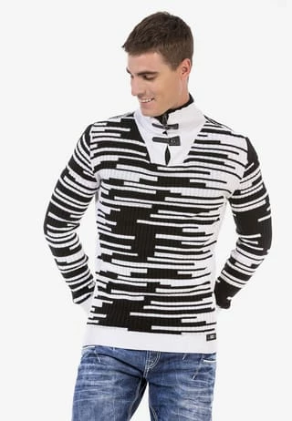 CIPO & BAXX® Strickpullover Mit Tollem Allover-Muster WHITE-BLACK - Image 3