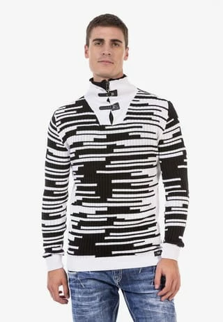 CIPO & BAXX® Strickpullover Mit Tollem Allover-Muster WHITE-BLACK - Image 4