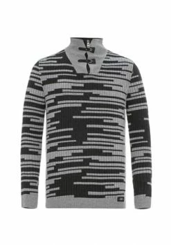CIPO & BAXX® Strickpullover Mit Tollem Allover-Muster GREY-ANTHRACITE