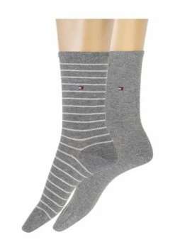 TOMMY HILFIGER Socken, 2er-Pack, Geringelt & Uni, Logo, Für Damen 006 MIDDLEGREYM