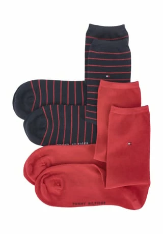 TOMMY HILFIGER Socken, 2er-Pack, Geringelt & Uni, Logo, Für Damen 007 RED/ NAVY - Image 2