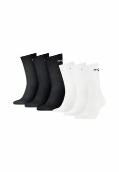PUMA® Unisex Sportsocken, 6er Pack - Tennissocken, Crew Sport Socken, Einfarbig (2x 3 Paar) Schwarz/ Weiß