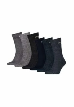 PUMA® Unisex Sportsocken, 6er Pack - Tennissocken, Crew Sport Socken, Einfarbig (2x 3 Paar) Grau/ Blau-Mix