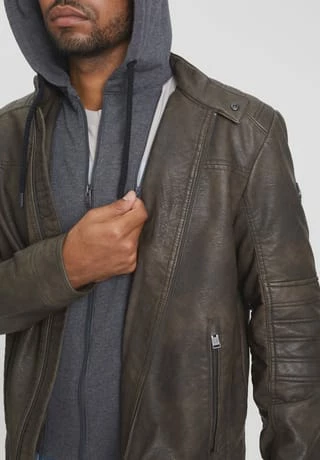 TOM TAILOR Kunstleder-Bikerjacke, Sweat-Einsatz, Kapuze, Für Herren 30513 BUFFALO BRO - Image 3