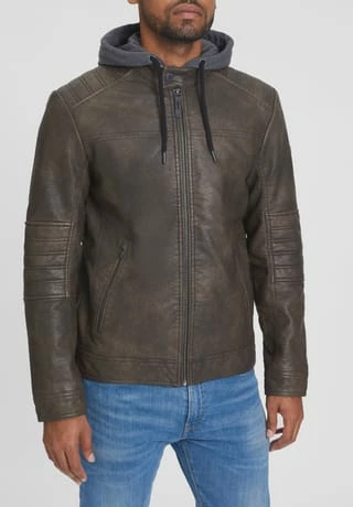 TOM TAILOR Kunstleder-Bikerjacke, Sweat-Einsatz, Kapuze, Für Herren 30513 BUFFALO BRO - Image 4