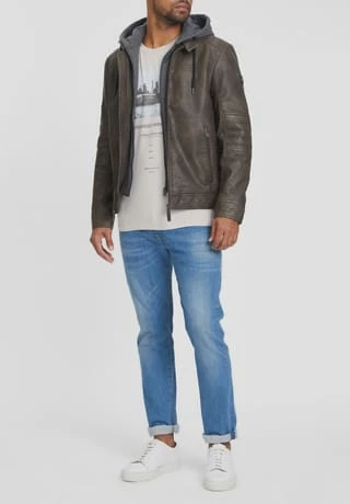 TOM TAILOR Kunstleder-Bikerjacke, Sweat-Einsatz, Kapuze, Für Herren 30513 BUFFALO BRO - Image 7