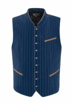 Alpenfeeling Trachtenweste, Samt-Optik, Paspeltaschen, Für Herren Royalblau