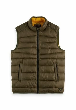 SCOTCH & SODA Herren Steppweste - Gesteppte Bodywarmer Weste, Zipper, ärmellos, Uni Grün
