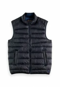 SCOTCH & SODA Herren Steppweste - Gesteppte Bodywarmer Weste, Zipper, ärmellos, Uni Dunkelblau
